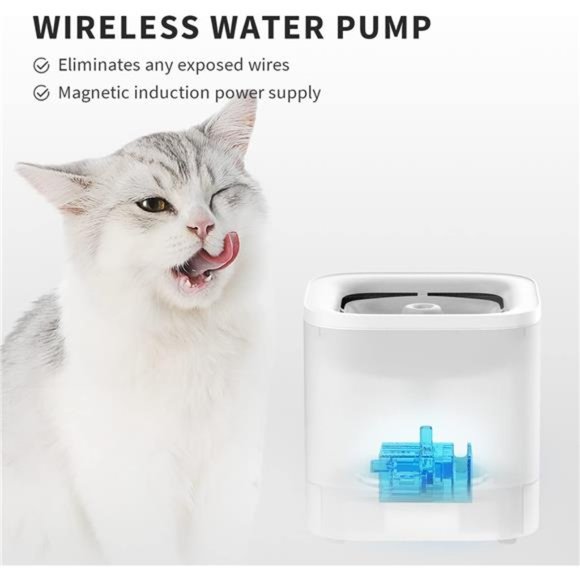 Cat Water Fountain with Wireless Pump,Ultra Quiet 65oz/1.85L Pet Water Fountain - Picture 3 of 6